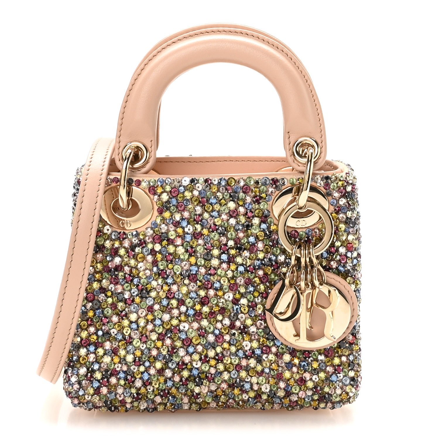 Christian Dior Satin Crystal Beaded Embroidered Micro Lady Dior Multicolor