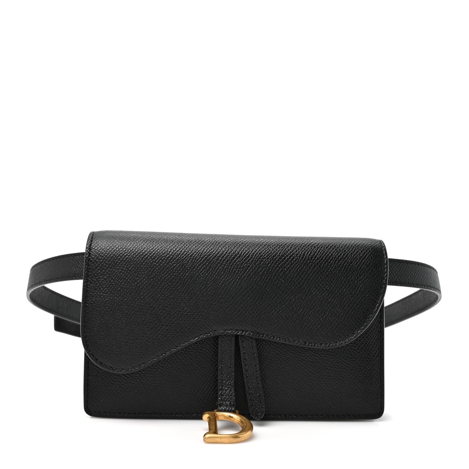 Christian Dior Grained Calfskin Saddle Belt Clutch Black