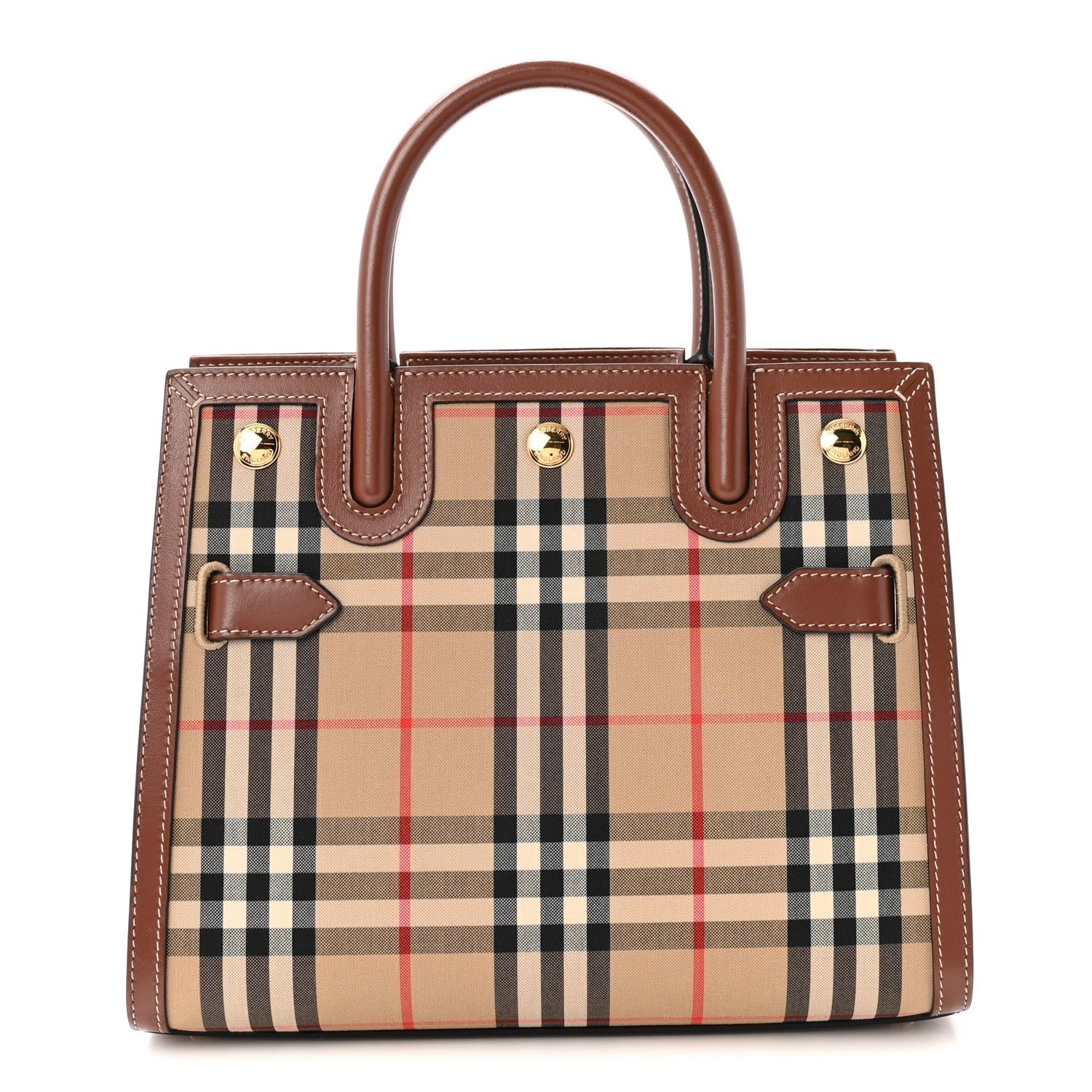 Burberry Calfskin Vintage Check Mini Two Handle Title Bag Archive Beige