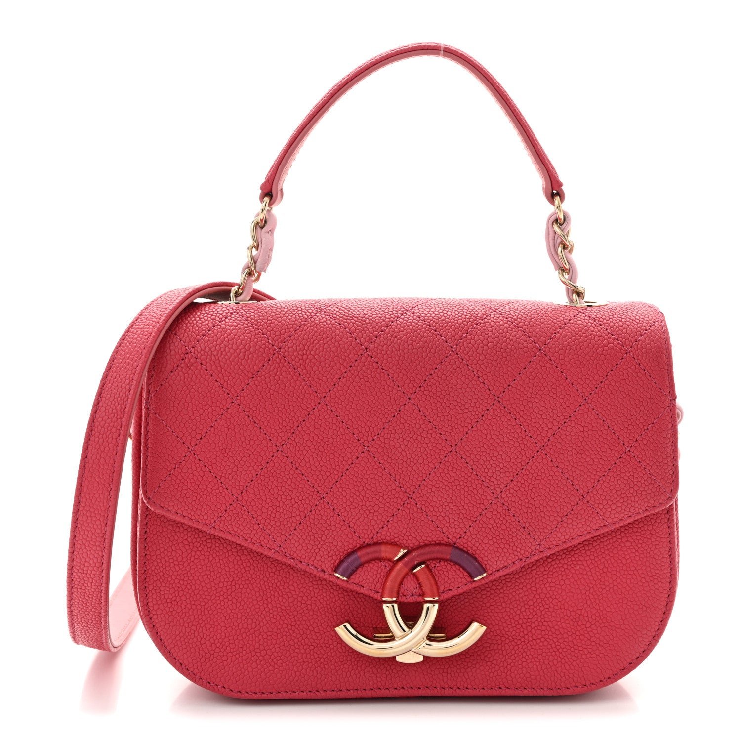 Chanel Grained Calfskin Quilted Small Cuba Top Handle Flap Pink