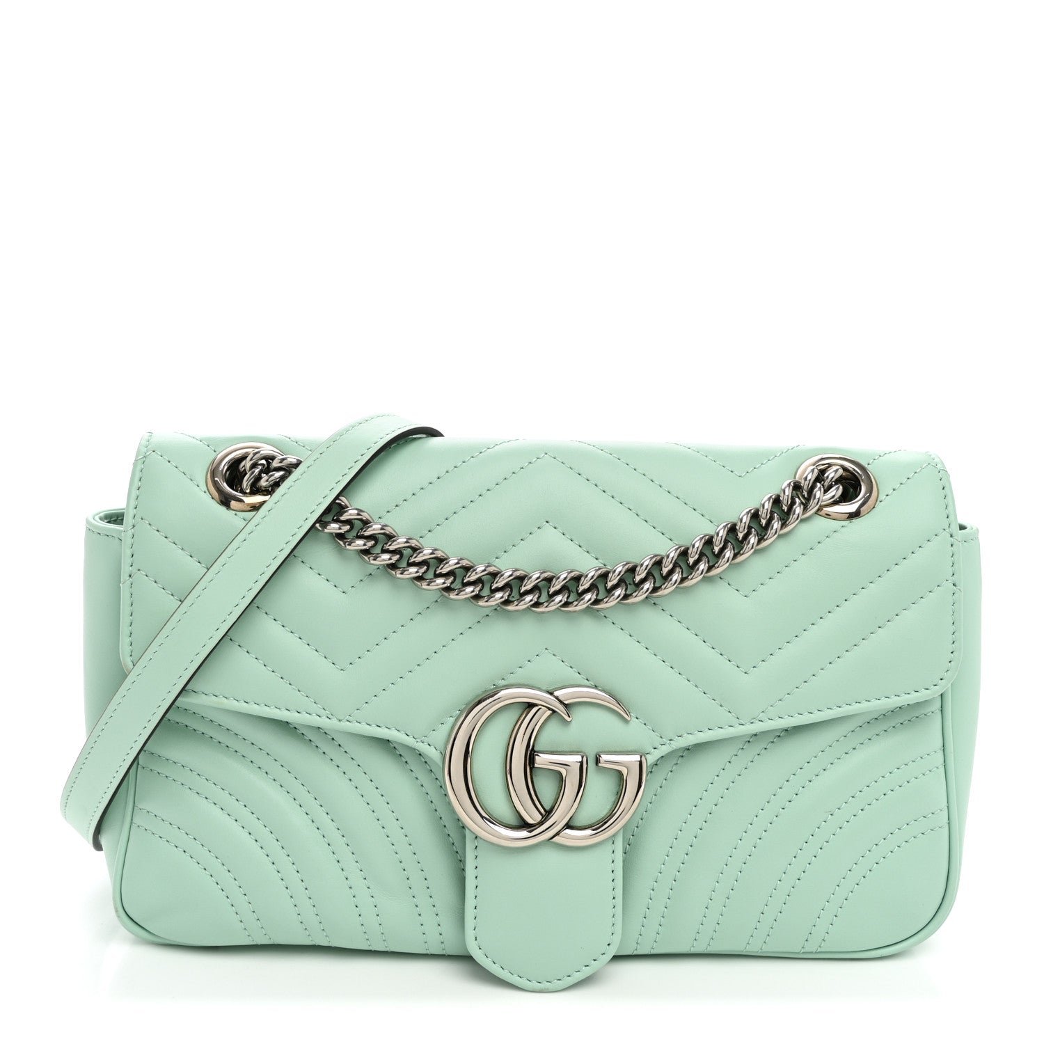Gucci Calfskin Matelasse Small GG Marmont Shoulder Bag Water Green