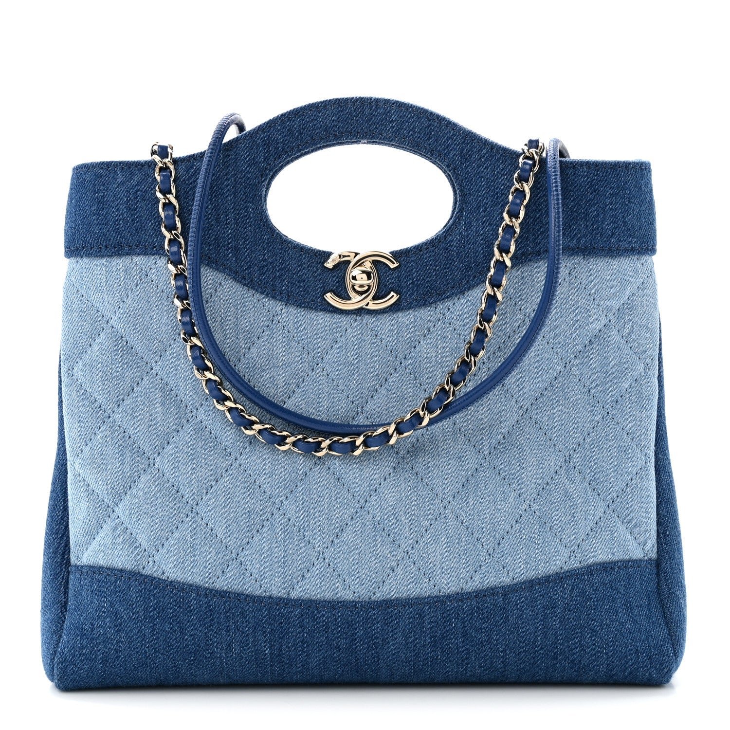 Chanel Denim Quilted Mini 31 Shopping Bag  Light Blue Dark Blue