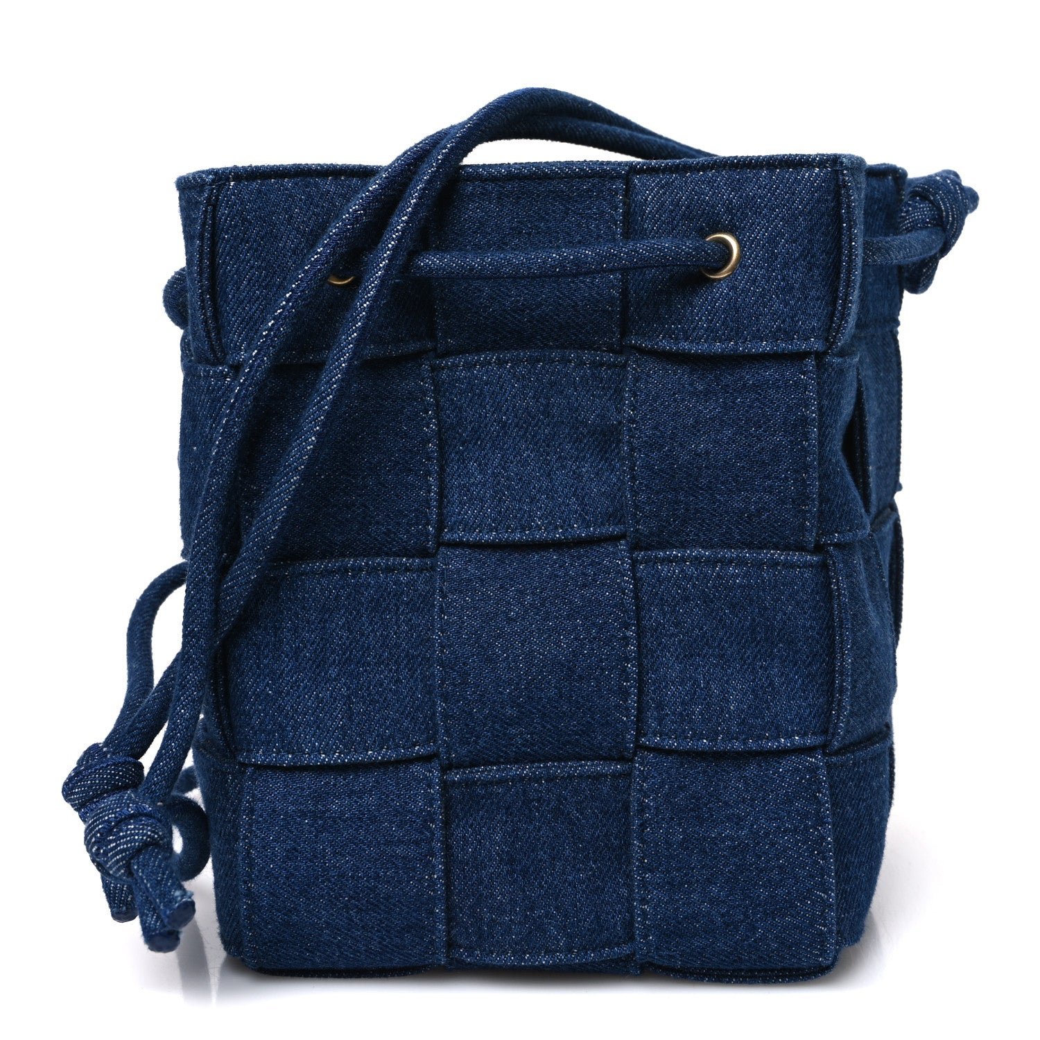 Bottega Veneta Denim Maxi Intrecciato Small Cassette Crossbody Bucket Bag Indigo