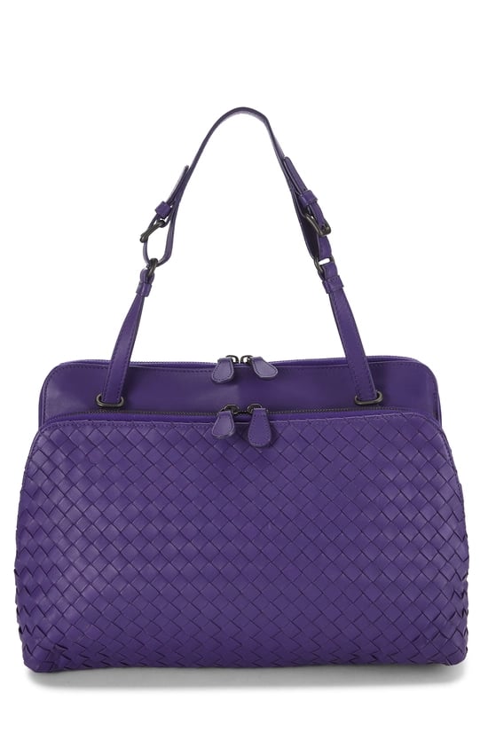 Purple Intrecciato Leather Shoulder Bag