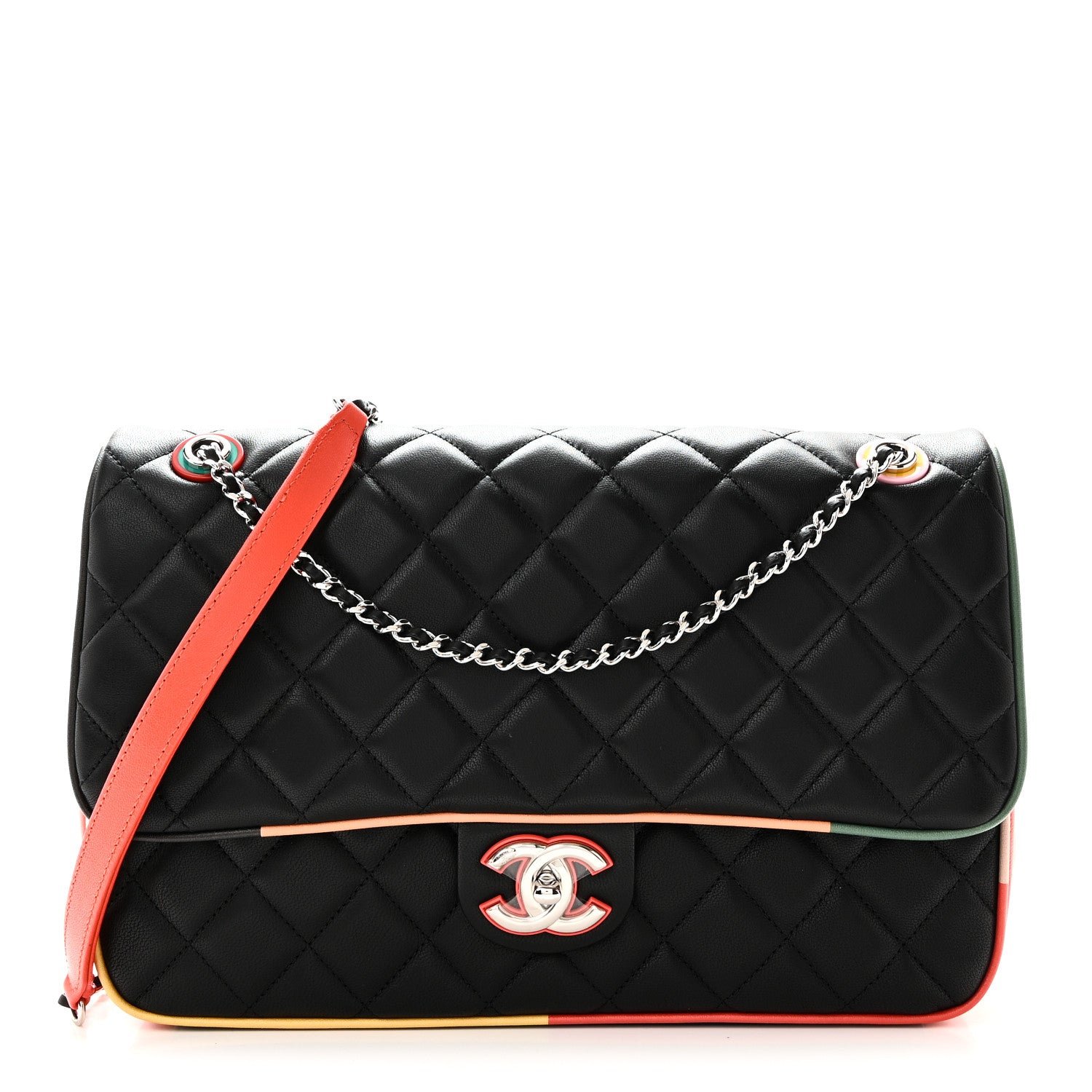Chanel Lambskin Quilted Jumbo Cuba Color Flap Black