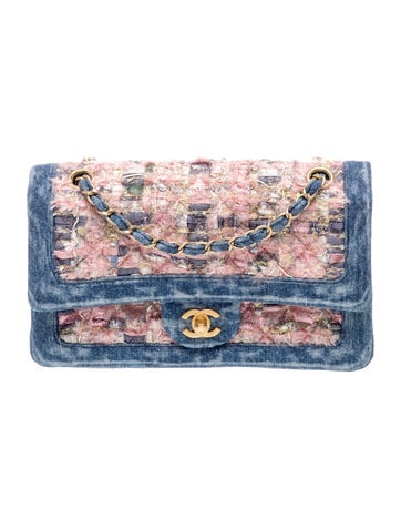 Classic Medium Denim Tweed Double Flap Bag