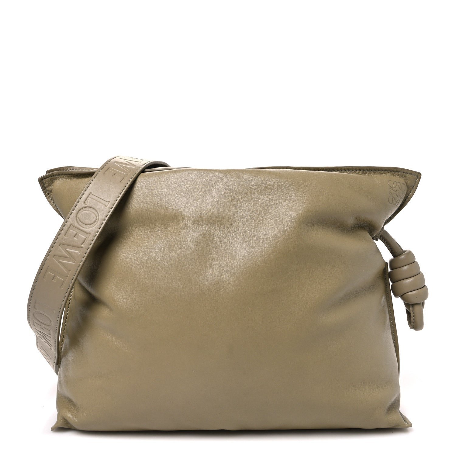 Loewe Shiny Nappa Lambskin Puffer Flamenco Knot Clutch Clay Green