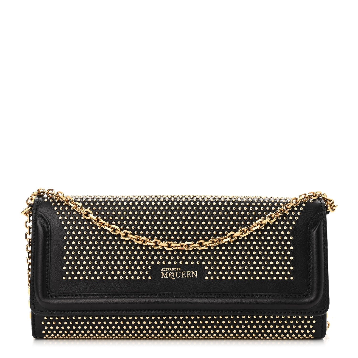 Alexander McQueen Calfskin Studded Wallet on Chain Black