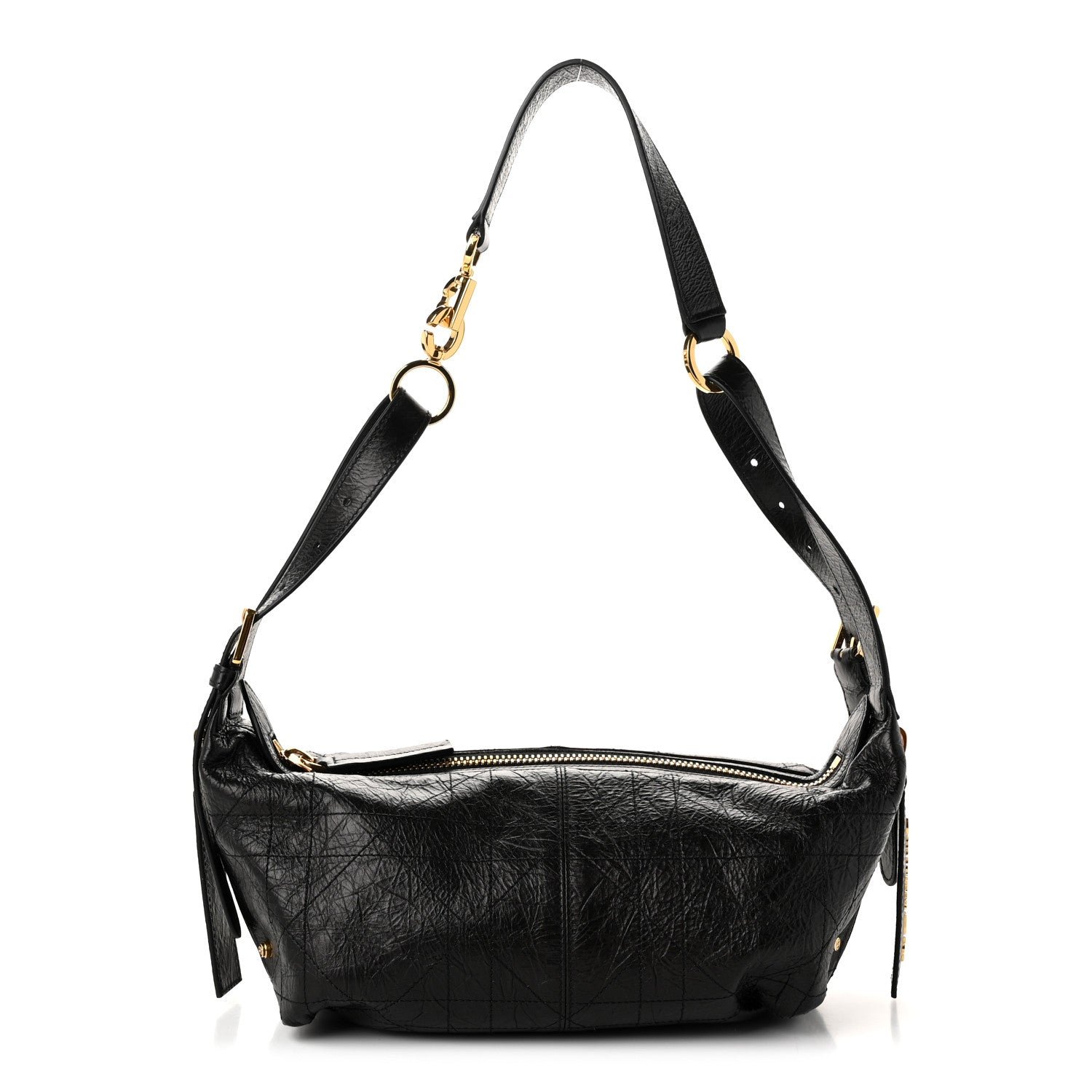Christian Dior Crinkled Calfskin Macrocannage Small D-Journey Bag Black