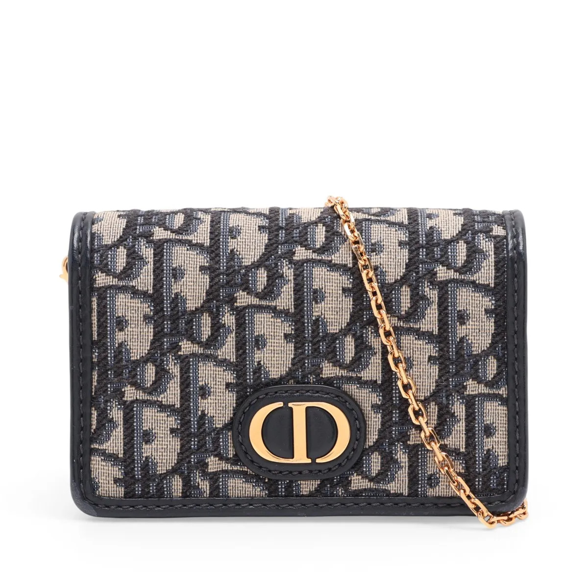 Christian Dior Oblique Canvas & Leather Chain Shoulder Bag Navy Blue
