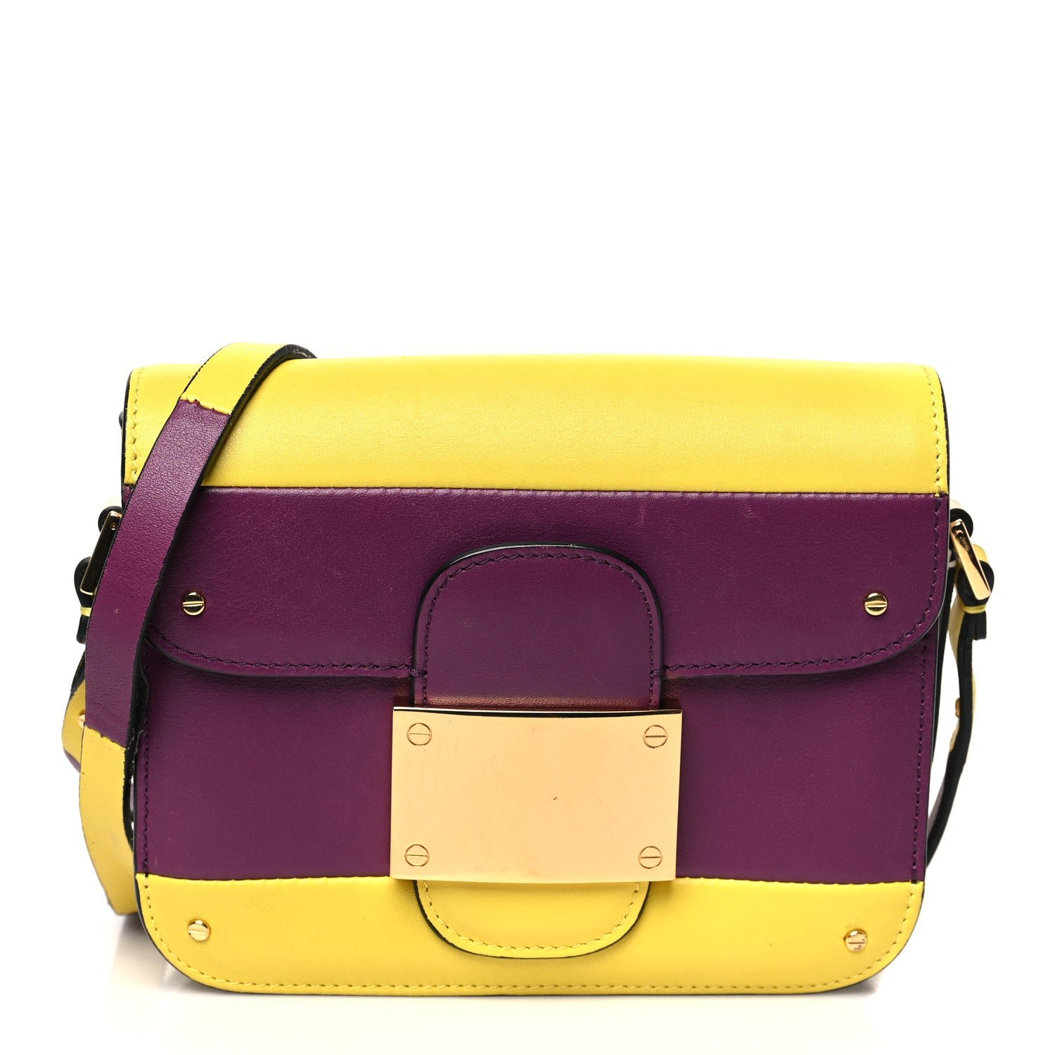 Valentino Garavani Calfskin Mini Rivet Colorblock Shoulder Bag Purple Yellow