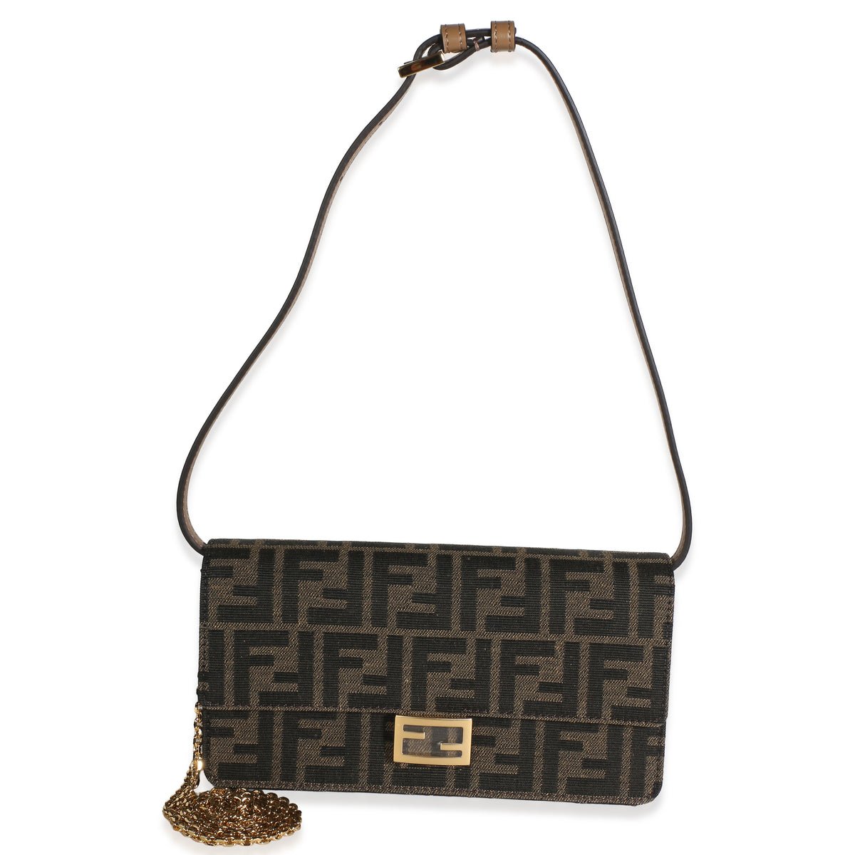 Brown FF Jacquard Canvas Baguette Wallet On Chain
