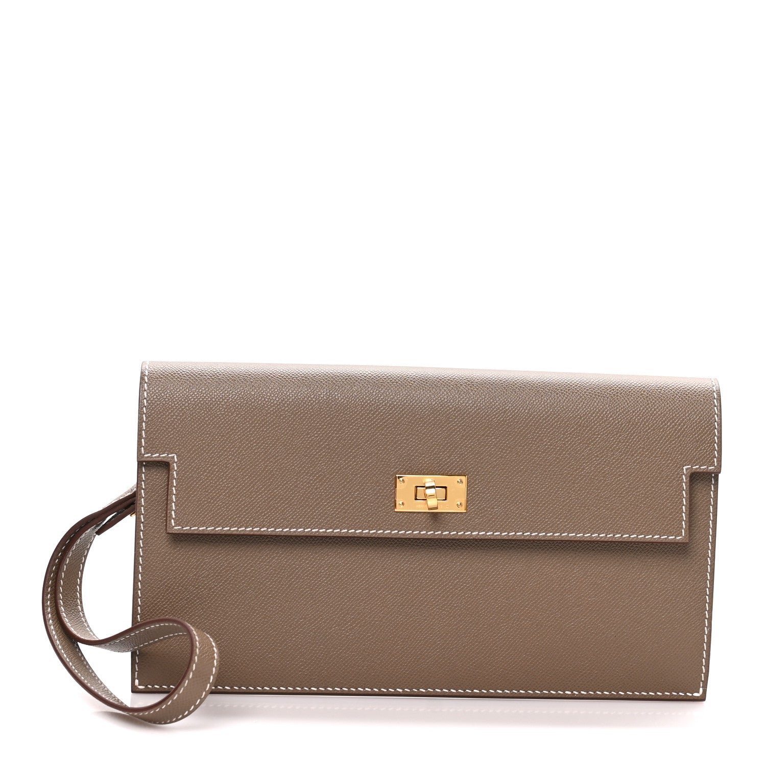 Hermes Madame Calfskin Kelly Pocket Long Wallet Etoupe