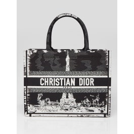 Dior Christian Dior Black/White Paris Embroidered Canvas Medium Book Tote Bag