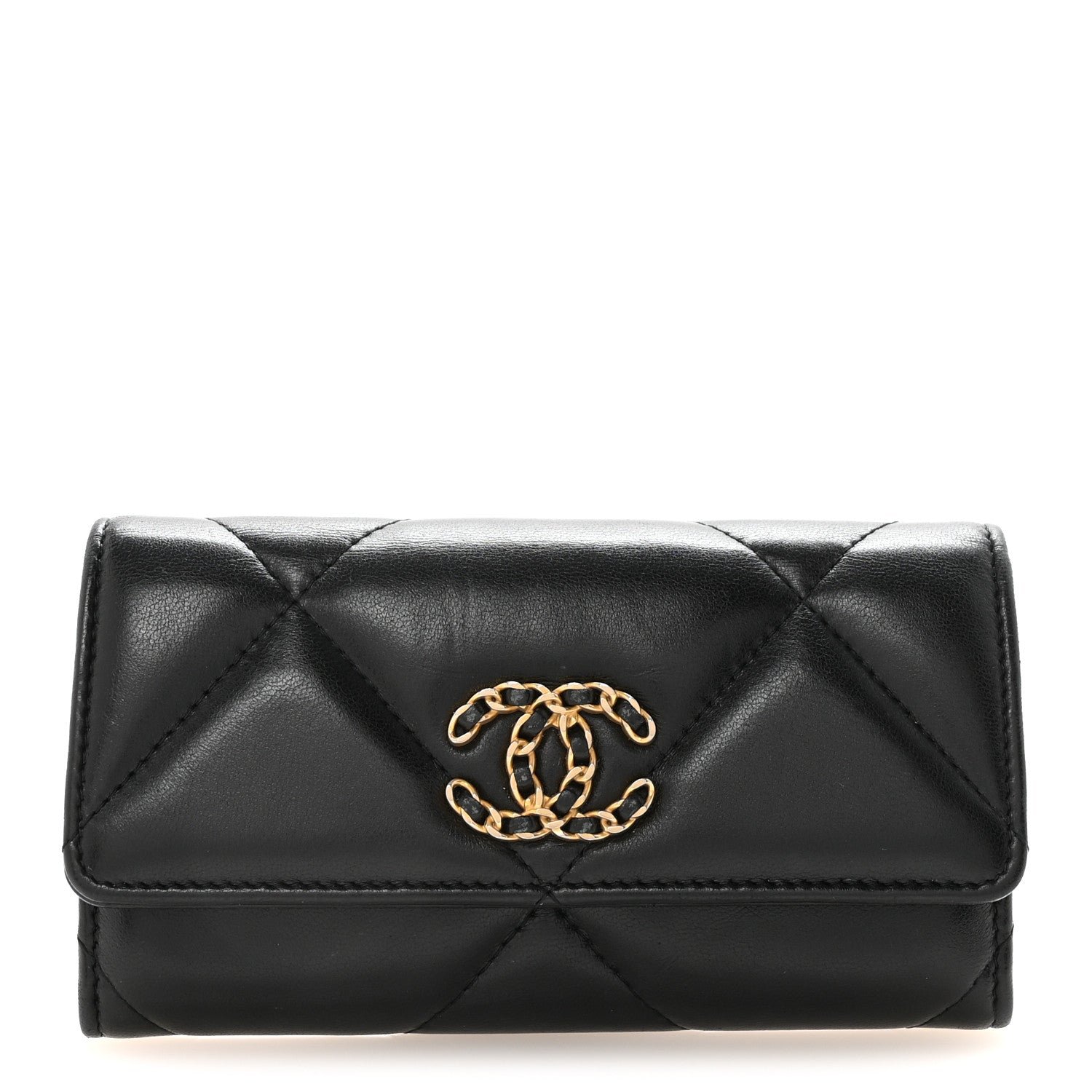 Chanel Lambskin Quilted Chanel 19 Flap Wallet Black