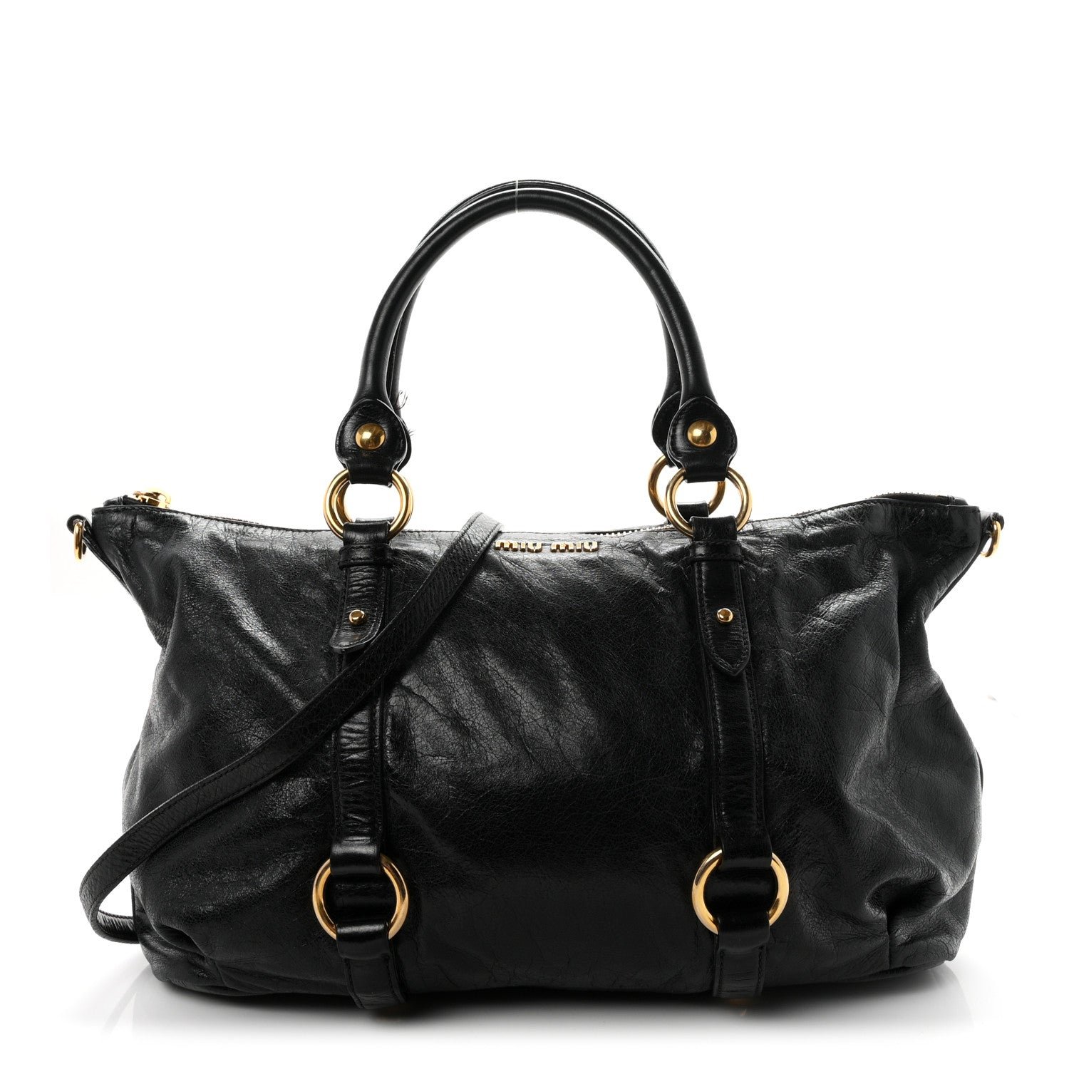 Miu Miu Vitello Lux Gathered Tote Black