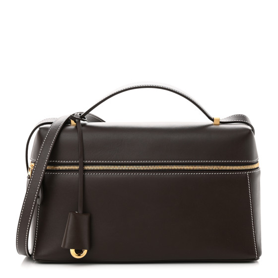 Loro Piana Smooth Calfskin Extra Bag L27 Dark Chocolate Licorice