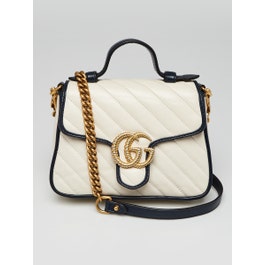 Gucci Gucci White/Blue Quilted Leather Marmont Mini Torchon Top Handle Crossbody Bag