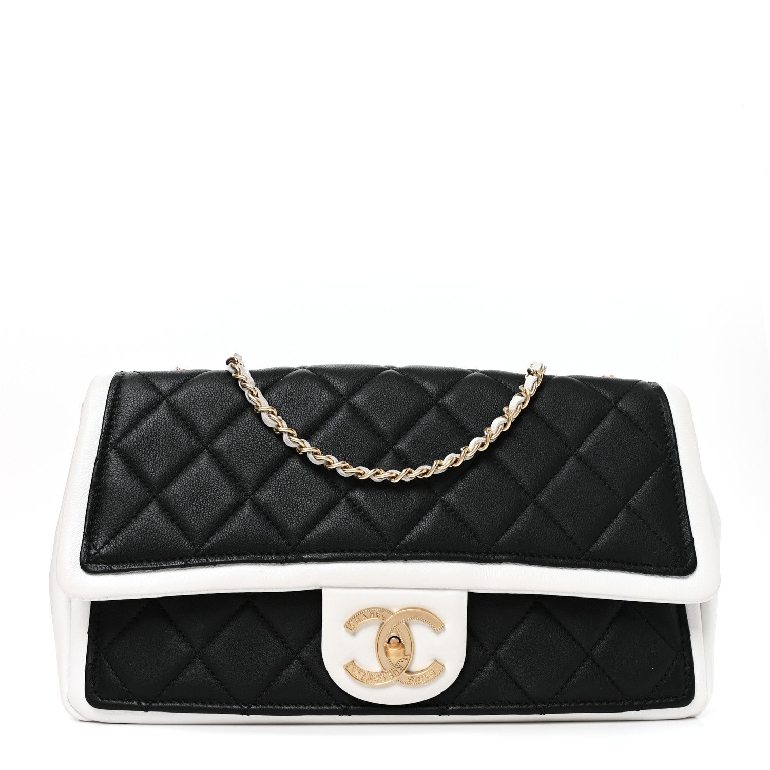 Chanel Lambskin Quilted Graphic Medium Flap Black White
