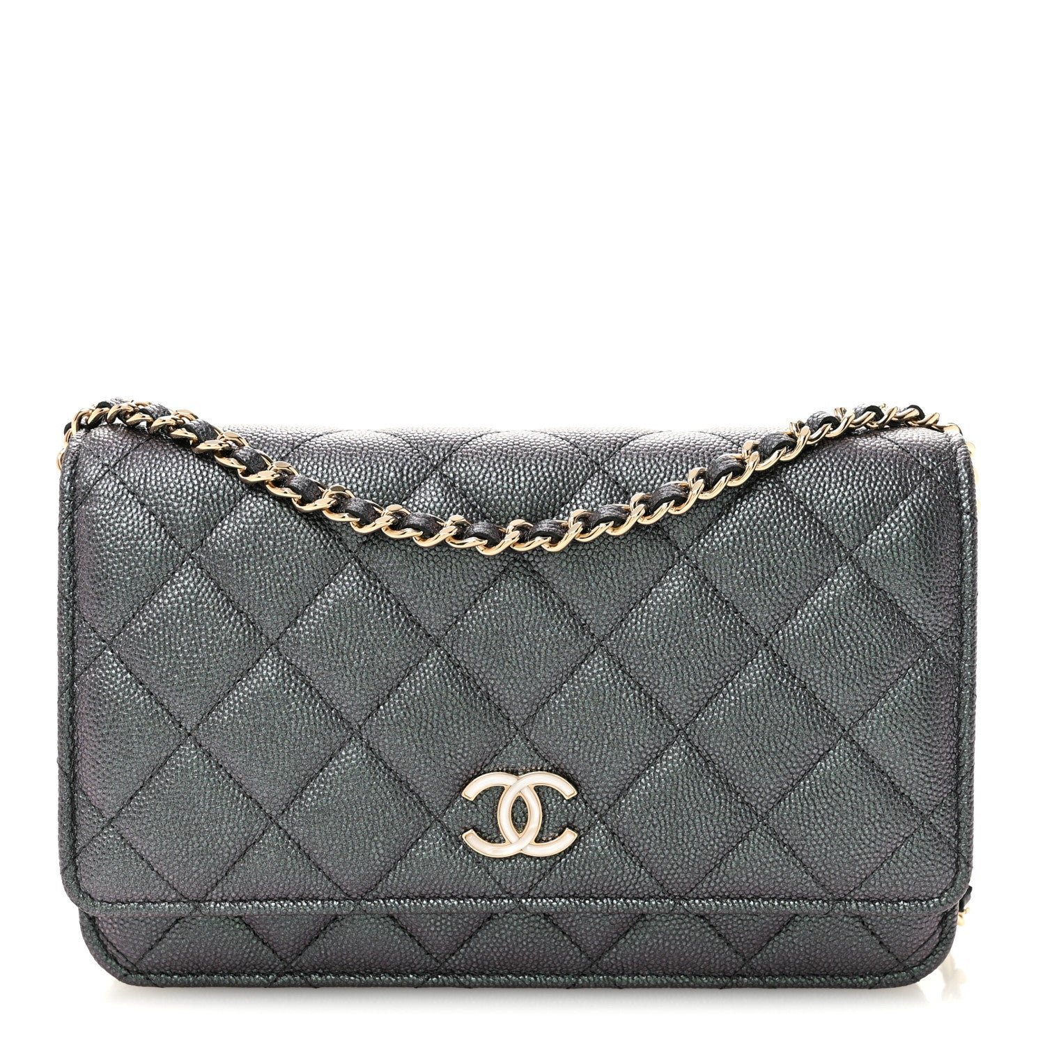 Chanel Iridescent Caviar Quilted Wallet On Chain WOC Green