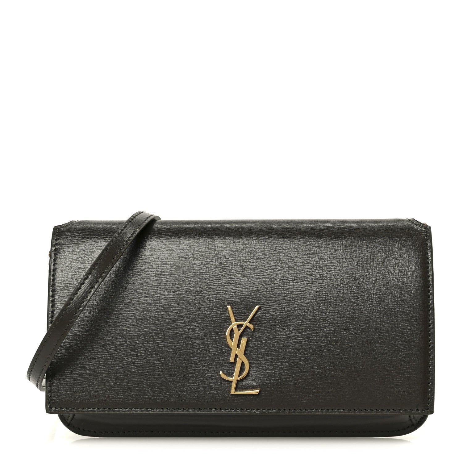 Saint Laurent Calfskin Monogram Phone Holder Crossbody Deep Musk