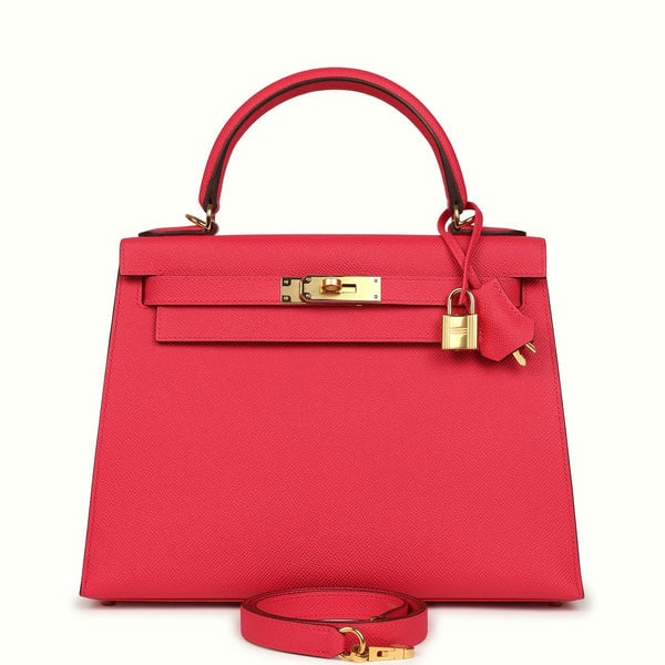 Hermes Pre-owned Hermes Kelly Sellier 28 Rose Extreme Epsom Gold Hardware
