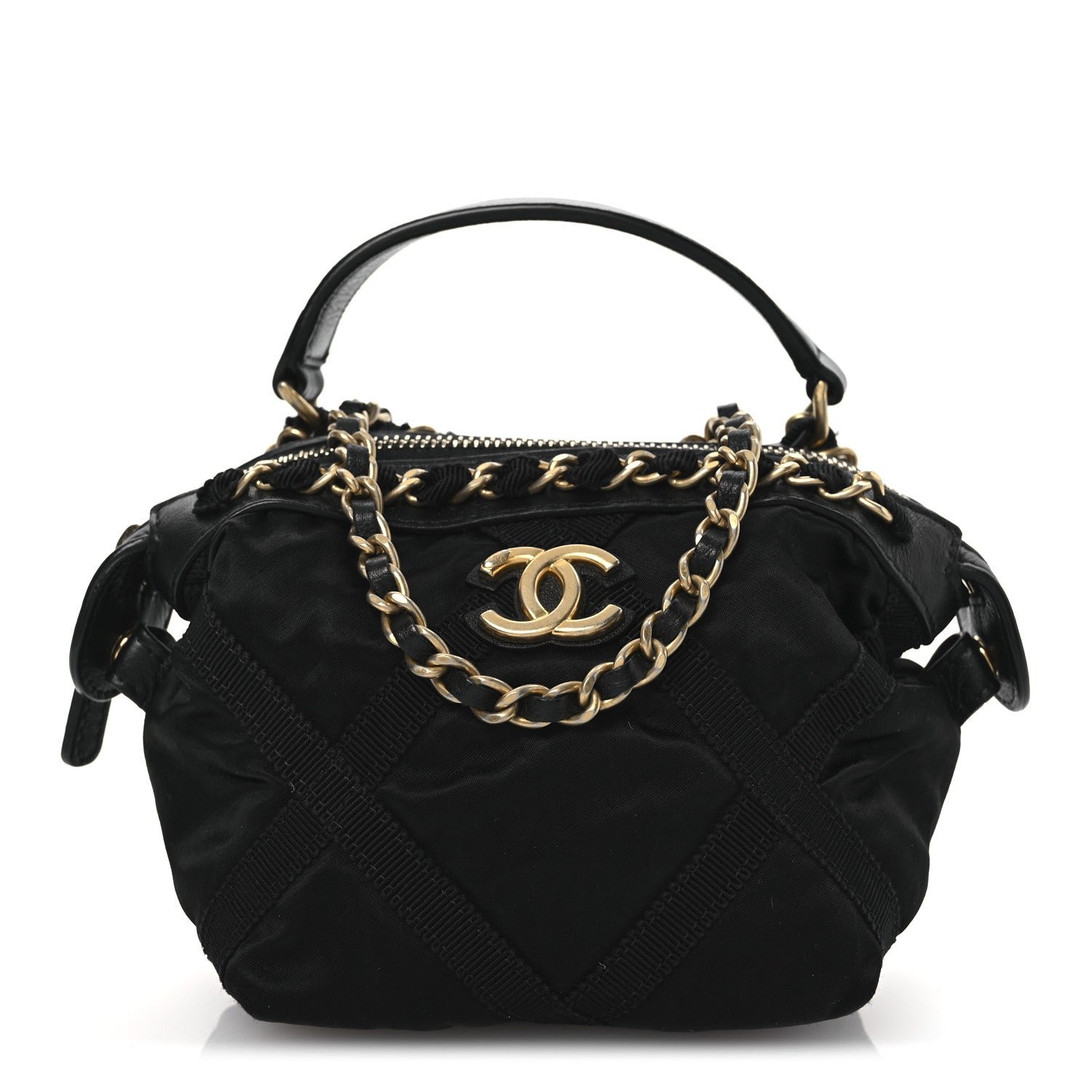 Chanel Nylon Grosgrain Quilted Lifestyle Clutch With Chain Black