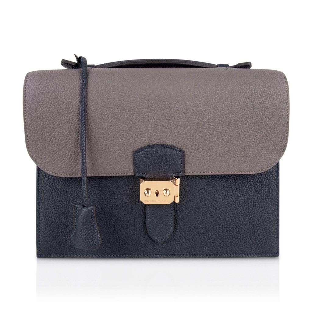 Hermes Hermès Limited Edition HSS Sac à Dépêches 27 Bag Blue Nuit Etain Togo Gold Hardware