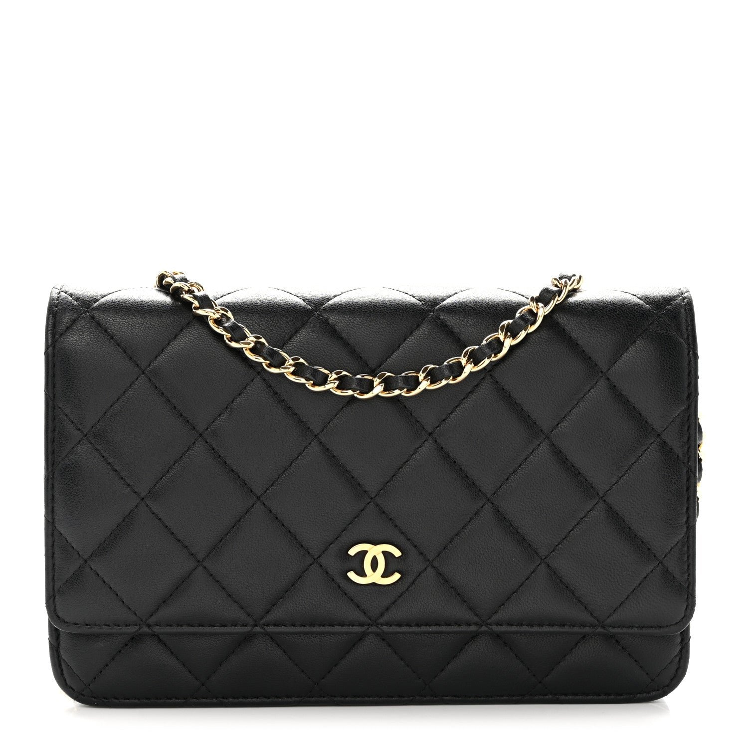 Chanel Lambskin Quilted Wallet On Chain WOC Black