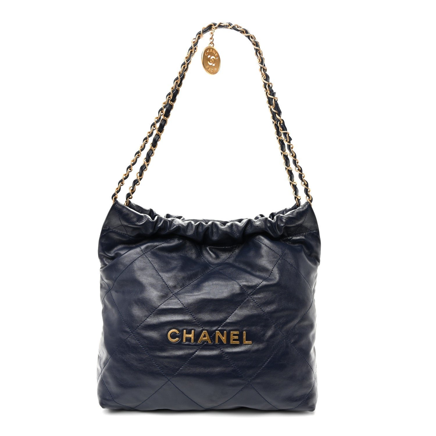 Chanel Shiny Calfskin Quilted Small Chanel 22 Navy