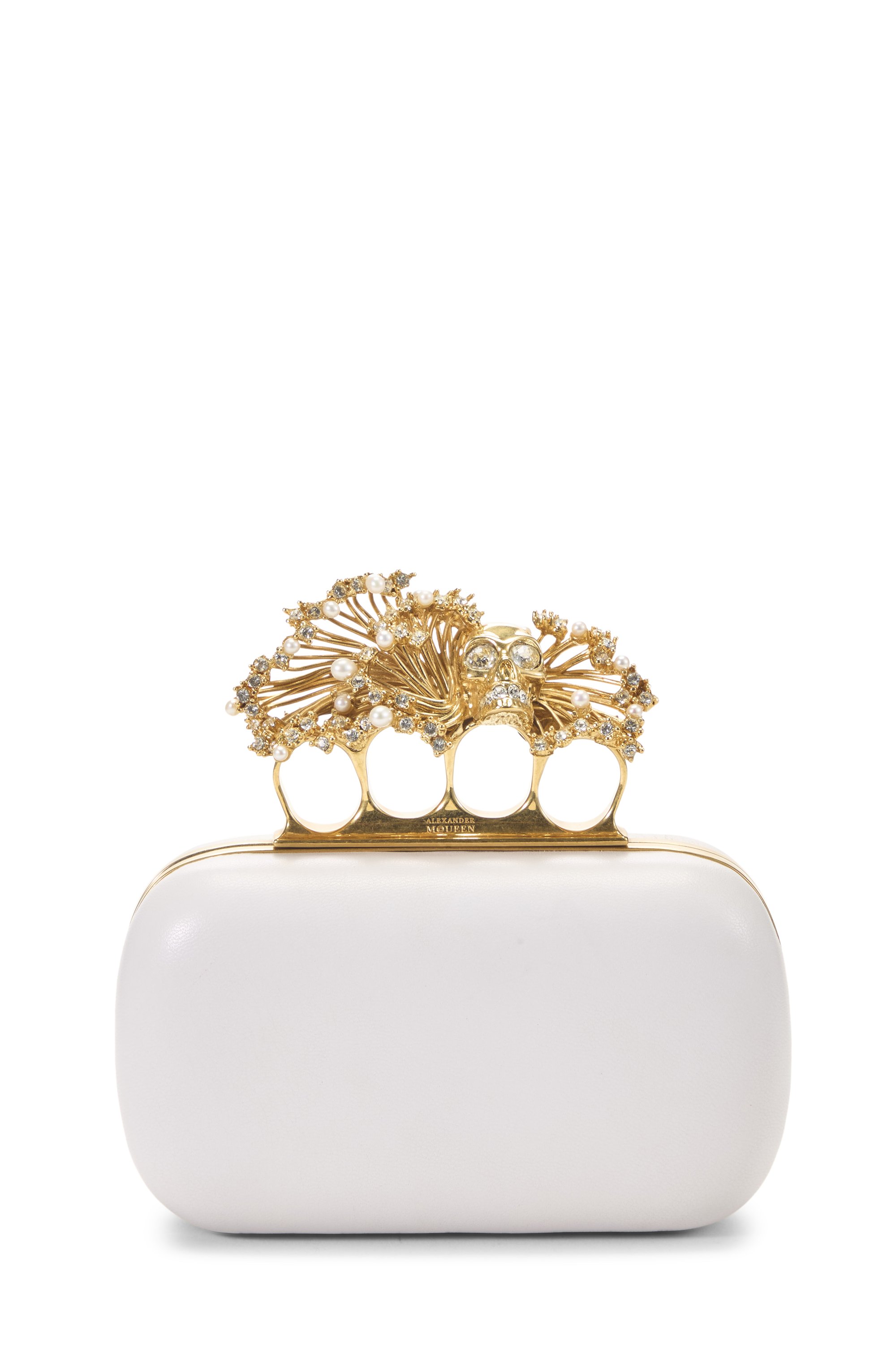 White Leather Oval Knuckle Clutch