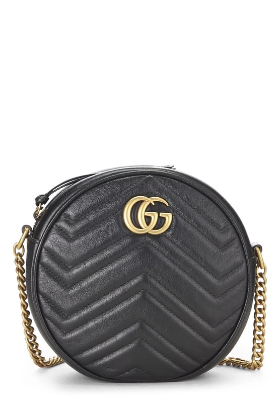 Black Leather GG Marmont Round Shoulder Bag Mini