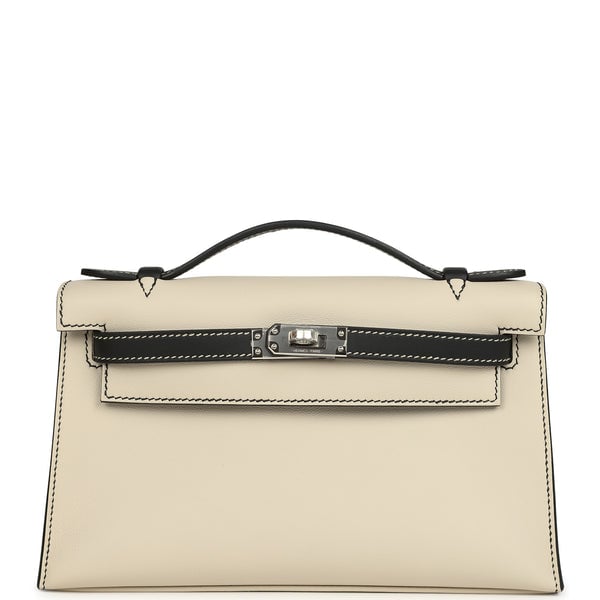 Hermes Hermes Special Order (HSS) Kelly Pochette Beton and Black Swift Palladium Hardware