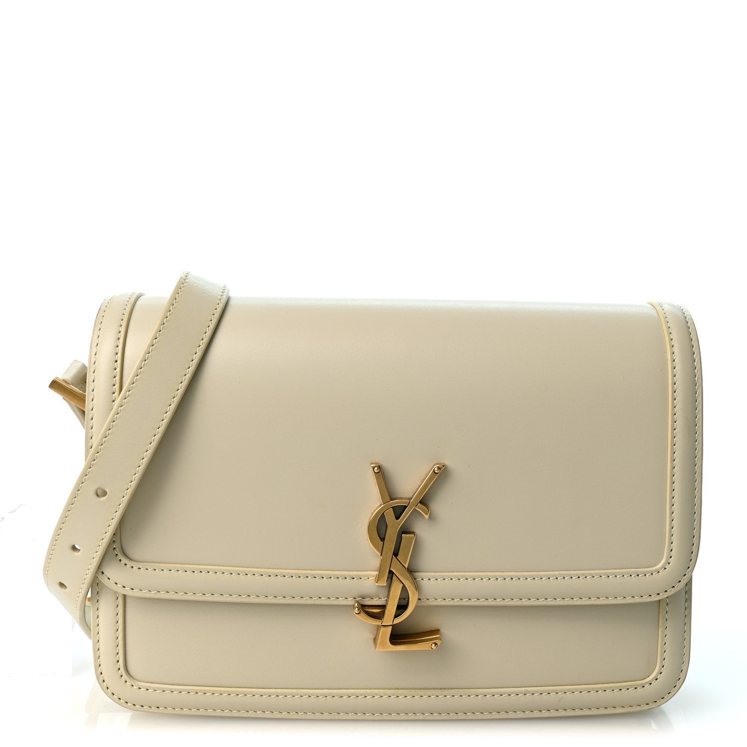 Saint Laurent Box Calfskin Monogram Medium Solferino Satchel Crema Soft