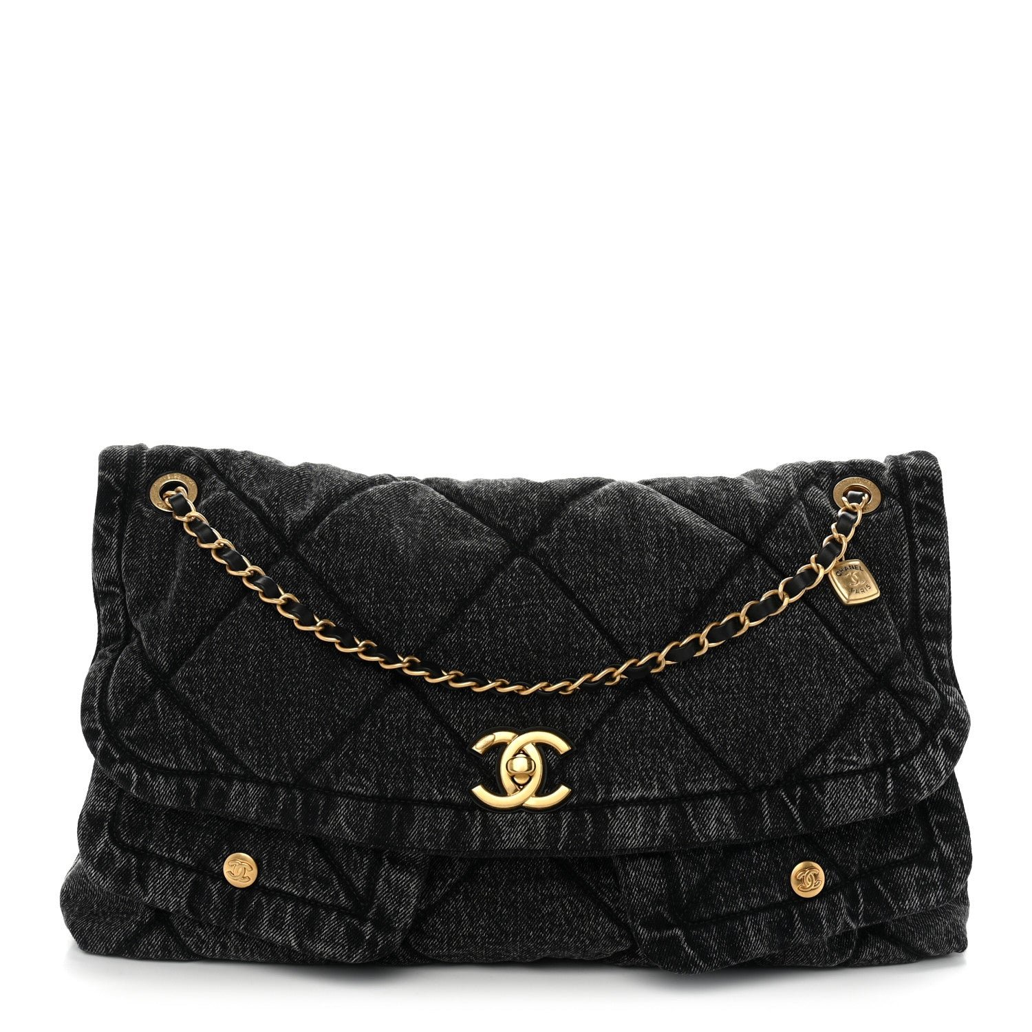 Chanel Washed Denim Quilted Maxi Flap Bag Black