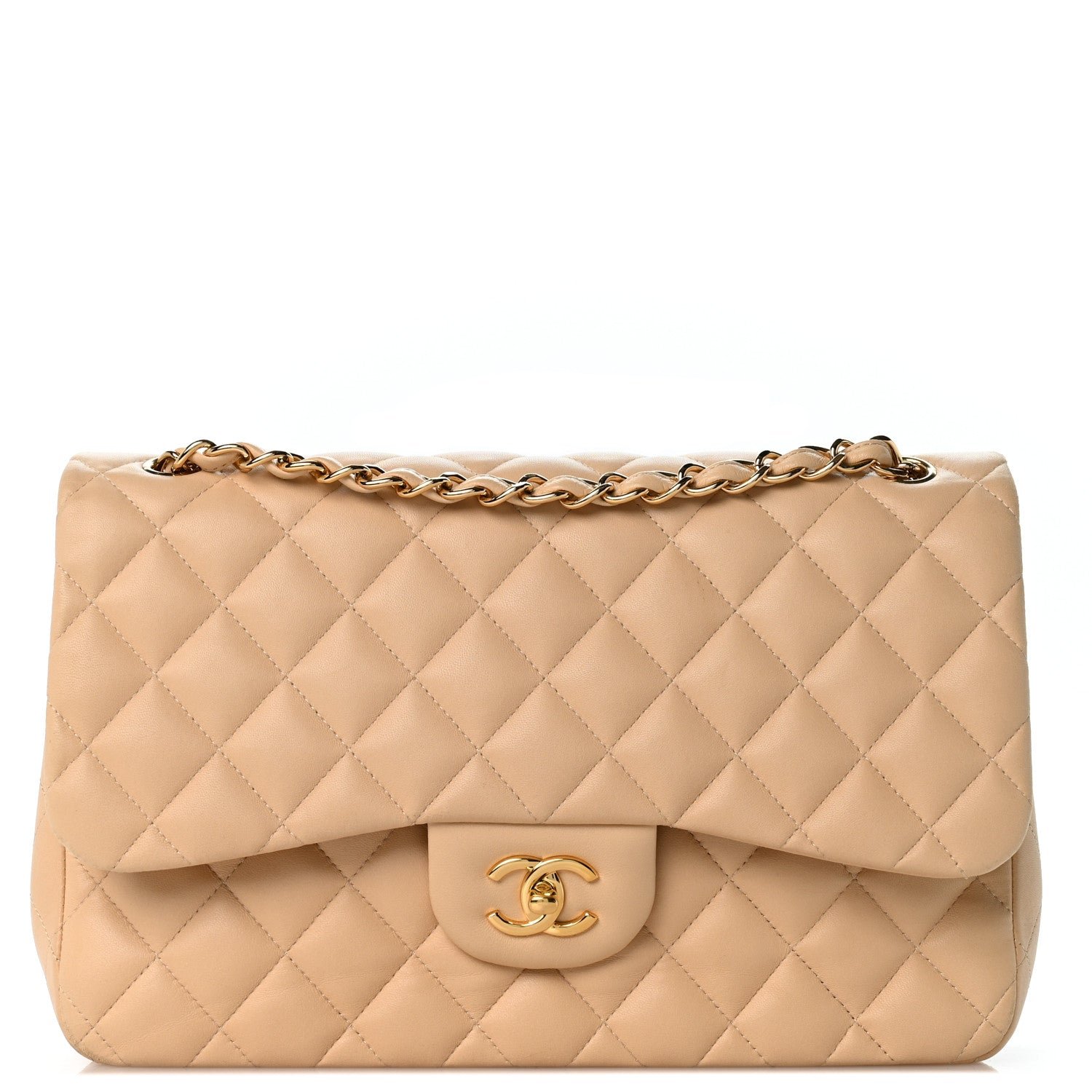 Chanel Lambskin Quilted Jumbo Double Flap Light Beige