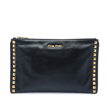 Calf Leather Studded Leather Zip Clutch