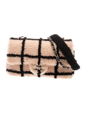 Shearling Fluffy Tartan Single Flap Bag