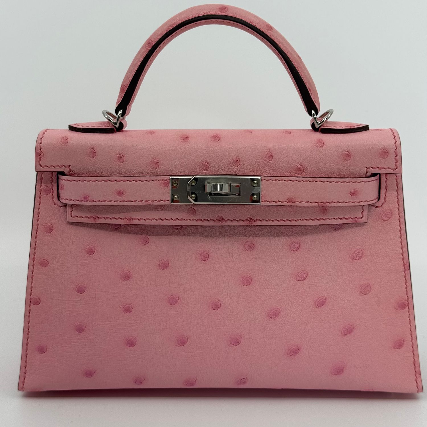 Hermes Hermes Mini Kelly, Ostrich Bubblegum  with Palladium Hardware, New in Box KJRB001