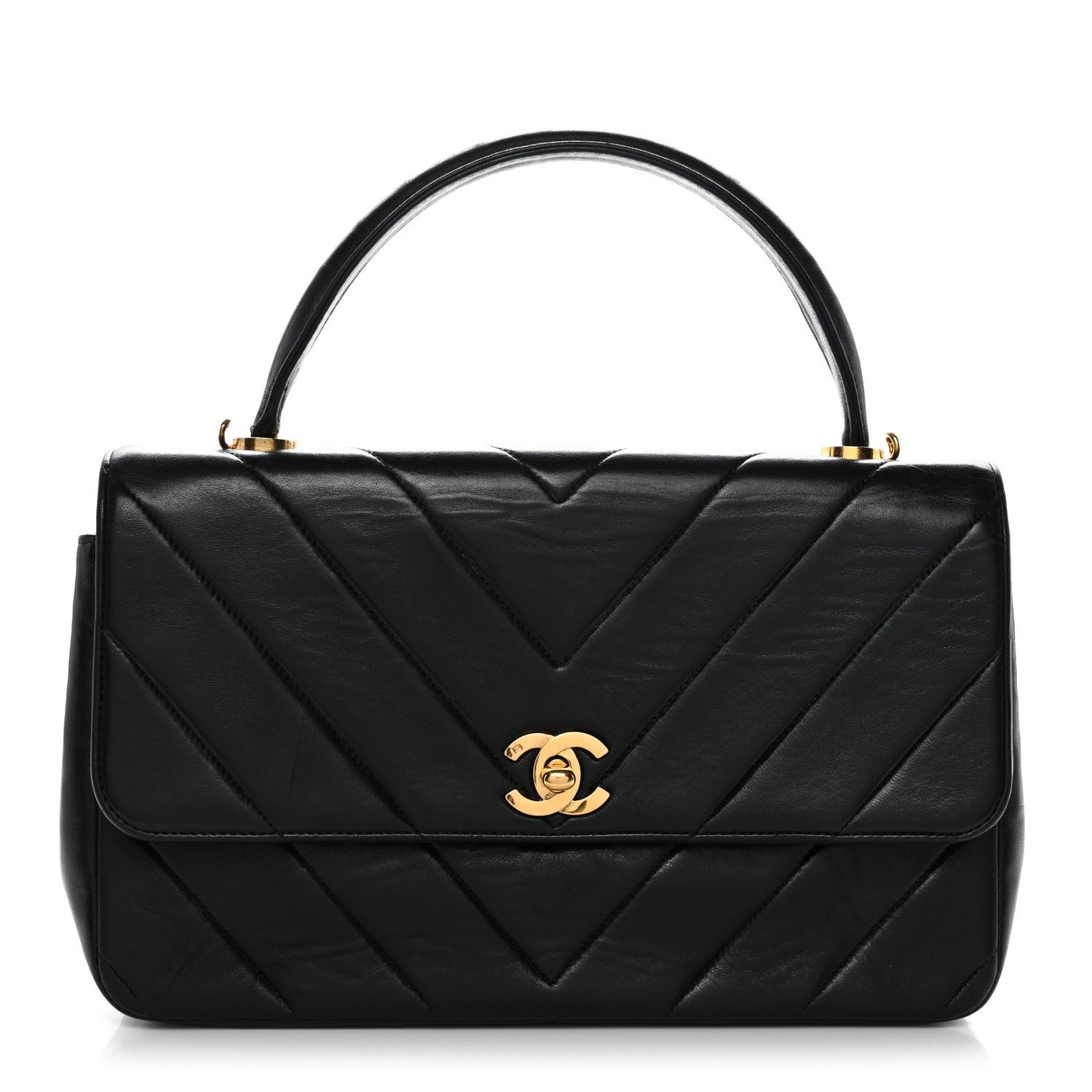 Chanel Lambskin Chevron Quilted Mini Kelly Flap Black