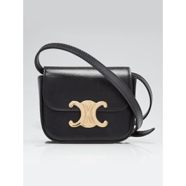 Celine Celine Black Shiny Calfskin Leather Mini Claude Triomphe Crossbody Bag