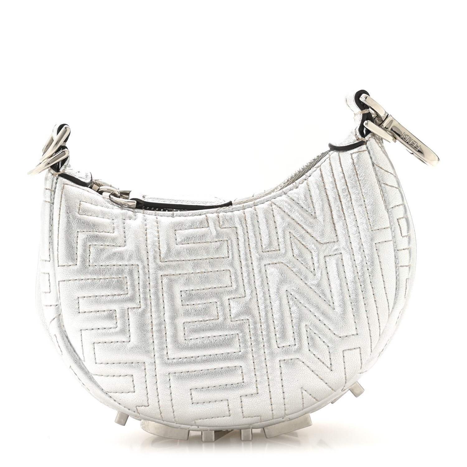 Fendi X MARC JACOBS Laminated Craquele Lambskin Nano Fendigraphy Hobo Charm Argento