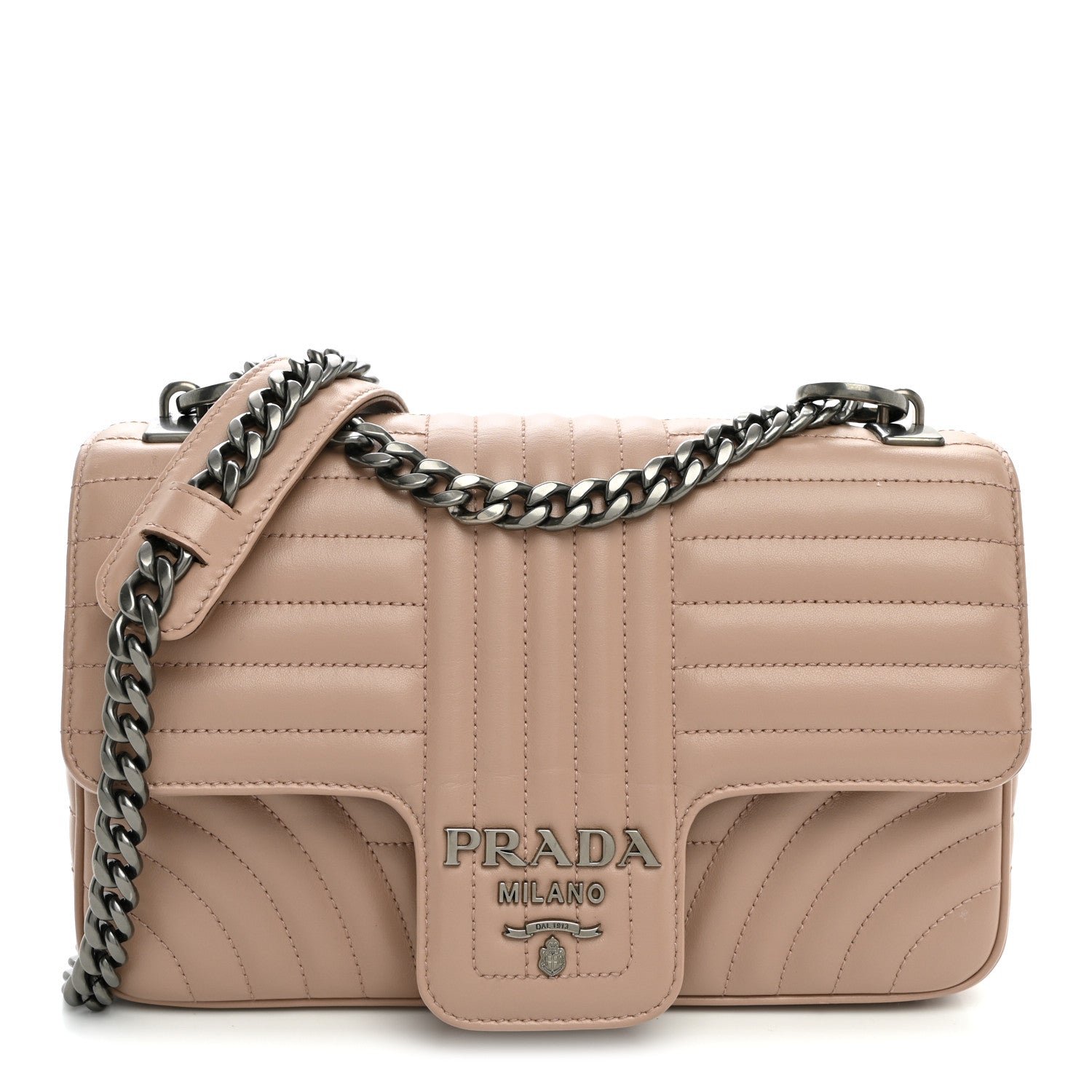 Prada Soft Calfskin Impunture Diagramme Medium Chain Flap Shoulder Bag Cipria