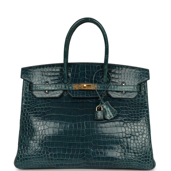 Pre-owned Hermes Birkin 35 Colvert Shiny Porosus Crocodile Gold Hardware