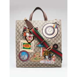 Gucci Beige/Ebony GG Coated Canvas Embroidered Courrier Soft Tote Bag