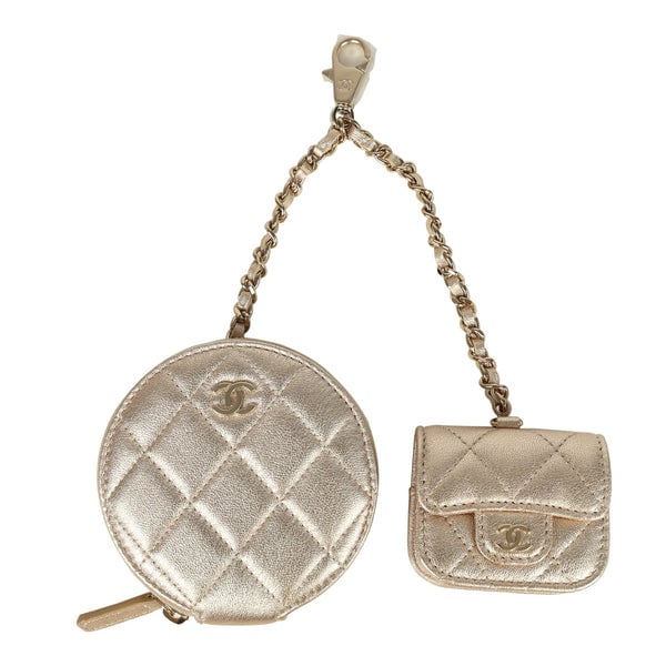 Chanel Chanel Round Clip-On Coin Purse and Airpod Pro Case Metallic Gold Goatskin Light Gold Hardware