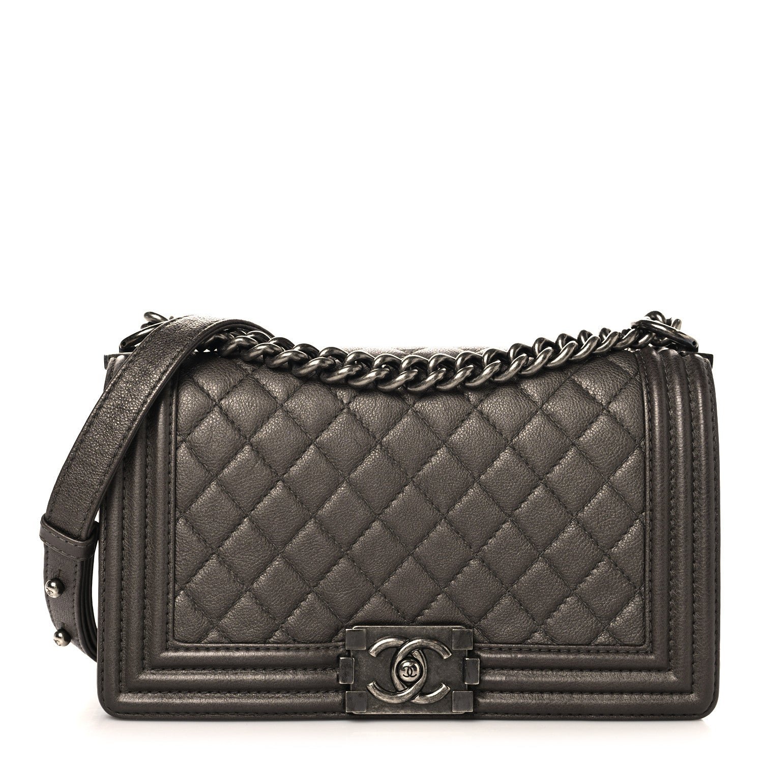Chanel Metallic Calfskin Quilted Medium Boy Flap Pewter
