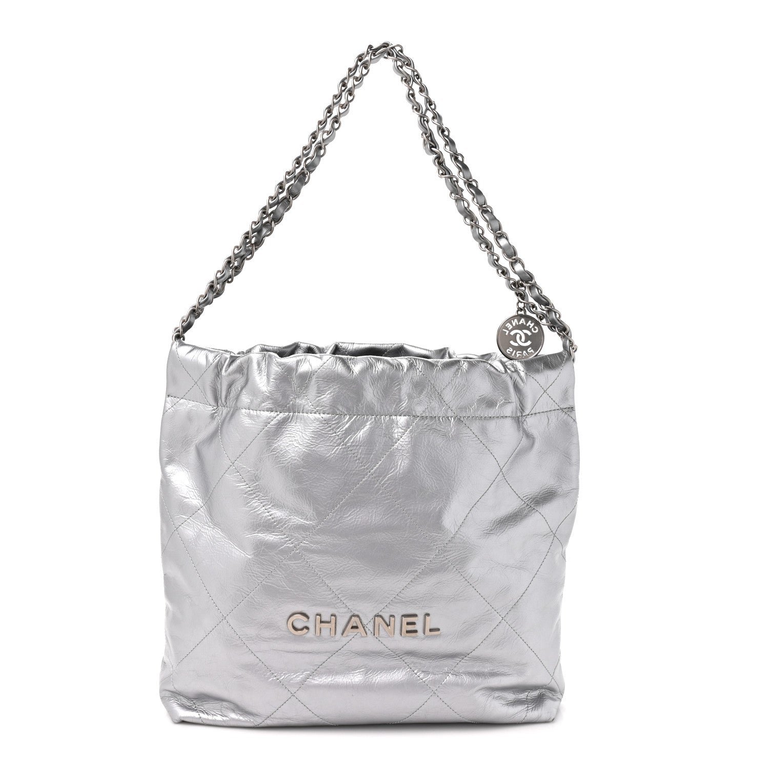 Chanel Metallic Calfskin Quilted Small Chanel 22 Silver