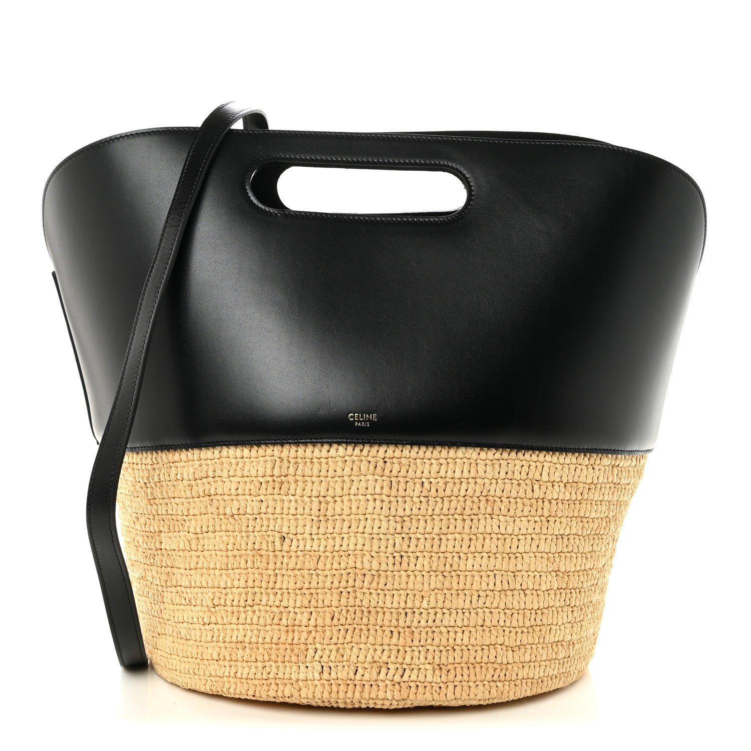 Celine Raffia Calfskin Basket Bag Natural Black