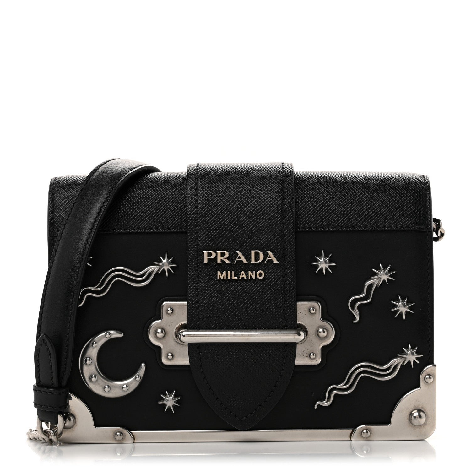 Prada City Calf Saffiano Cahier Astrology Bag Black